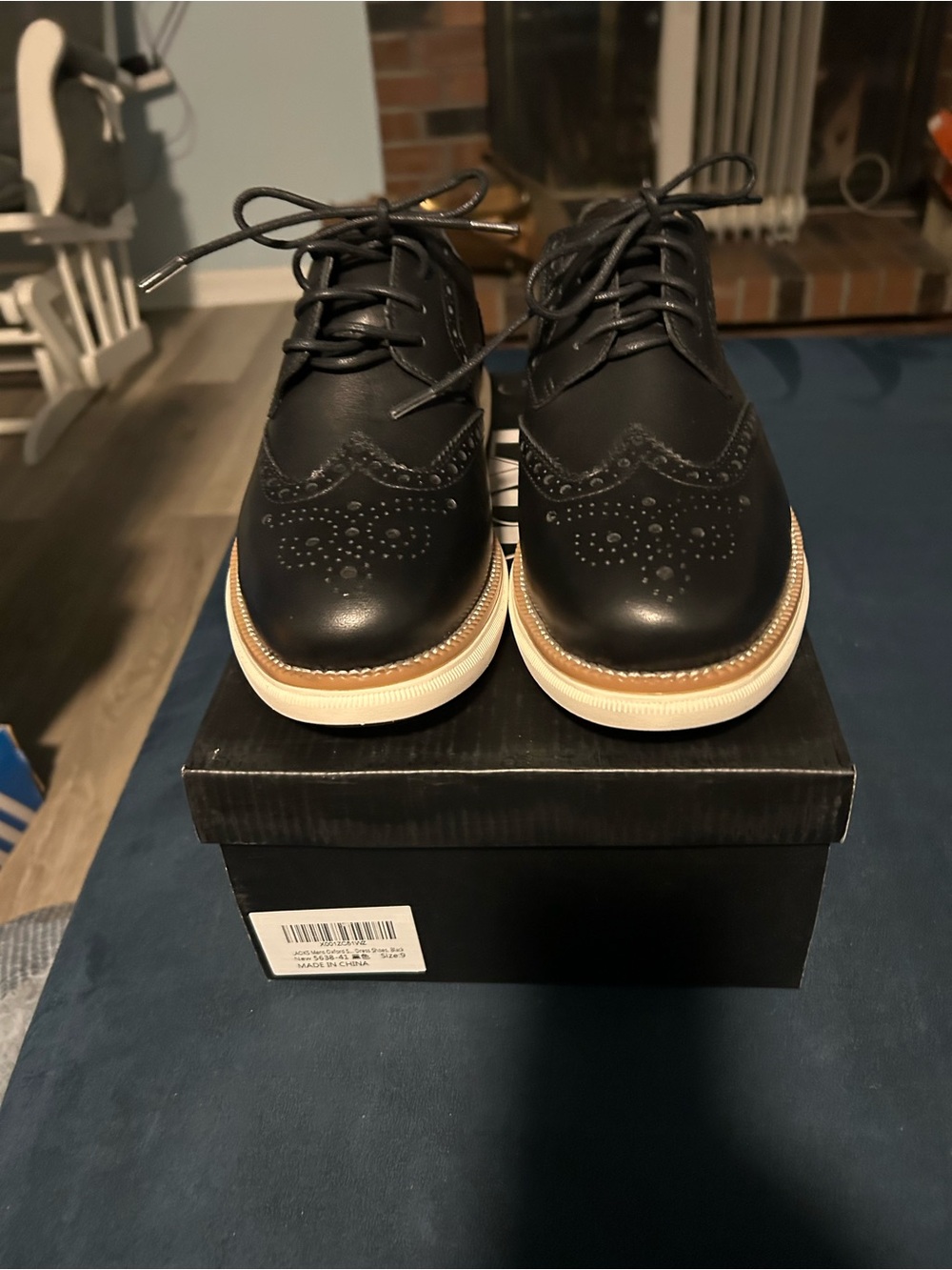 Men's Black Brogue Derby Shoes with Contrast Sole